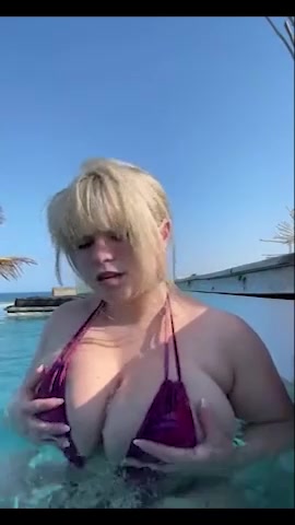 Sabrina Banks Squeezing Boobs at the pool